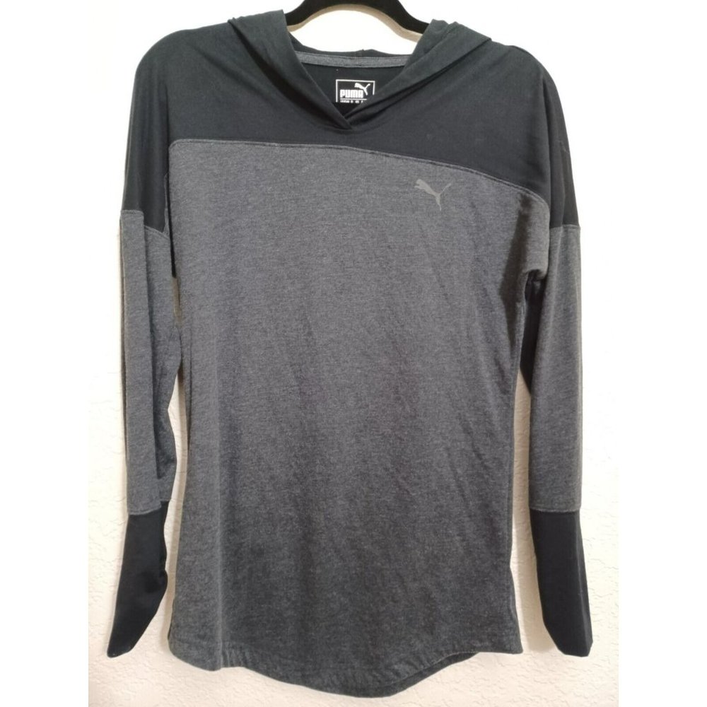 Puma Men's Hoodie Shirt Long Sleeve Hooded Top Black Gray Size S Womens